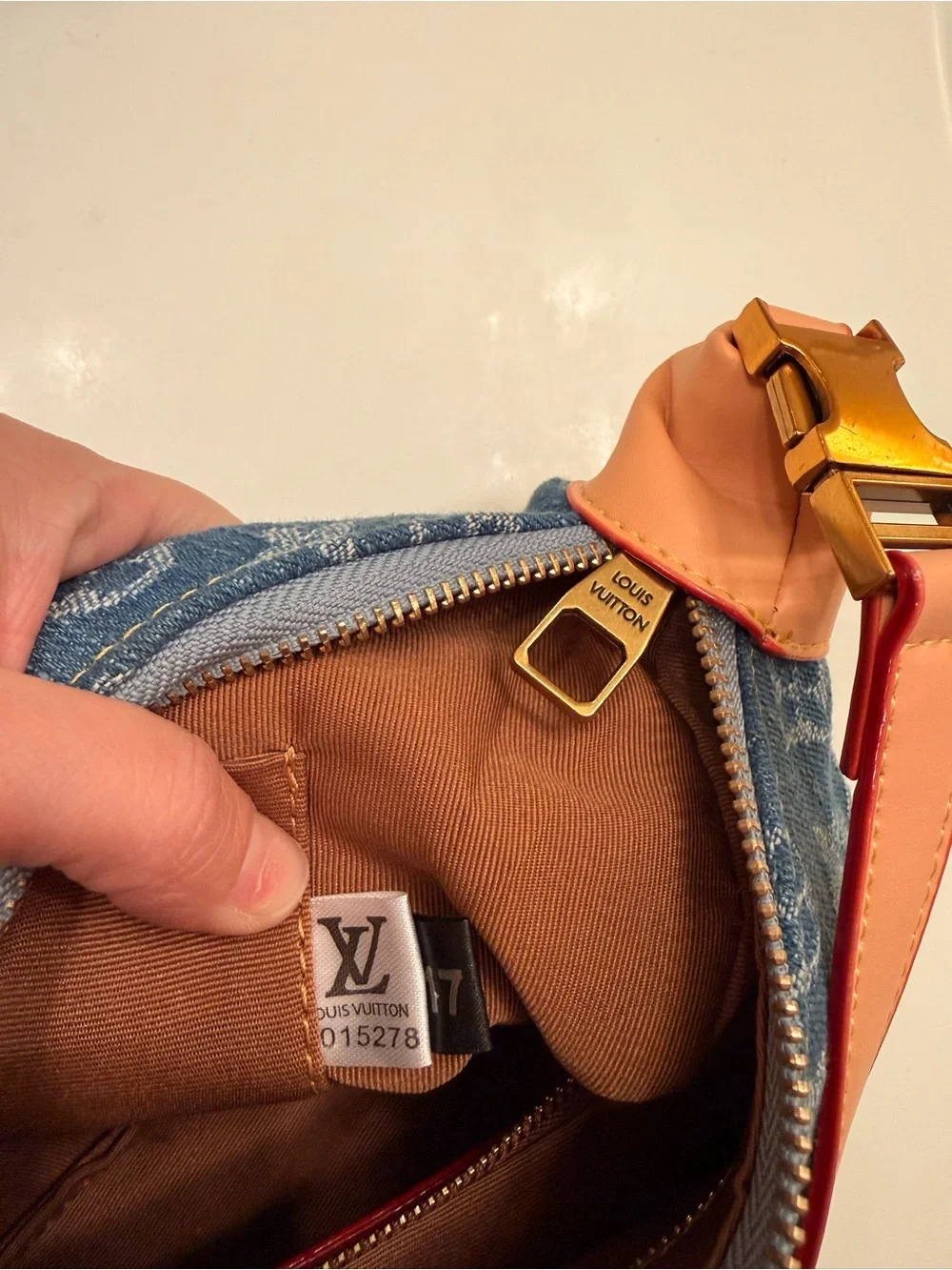 Denim Monogram Shoulder Bag with Gold Chain - Picture 6 of 7